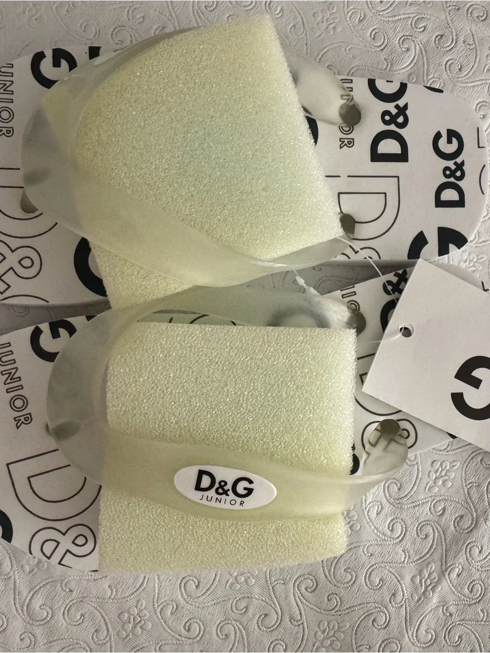 D&G Junior White Flip Flops with Pale Yellow Foam Strap